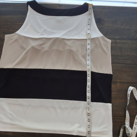 St. John Womens Sleeveless Colorblock Knit Top Bateau Neck Neutral - Size 10 - Picture 8 of 10